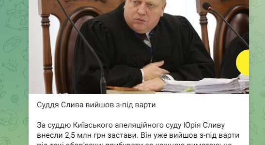 Суддя Київського апеляційного суду Слива, який проходить у справі про хабар, вийшов під заставу 2,5 мільйони
